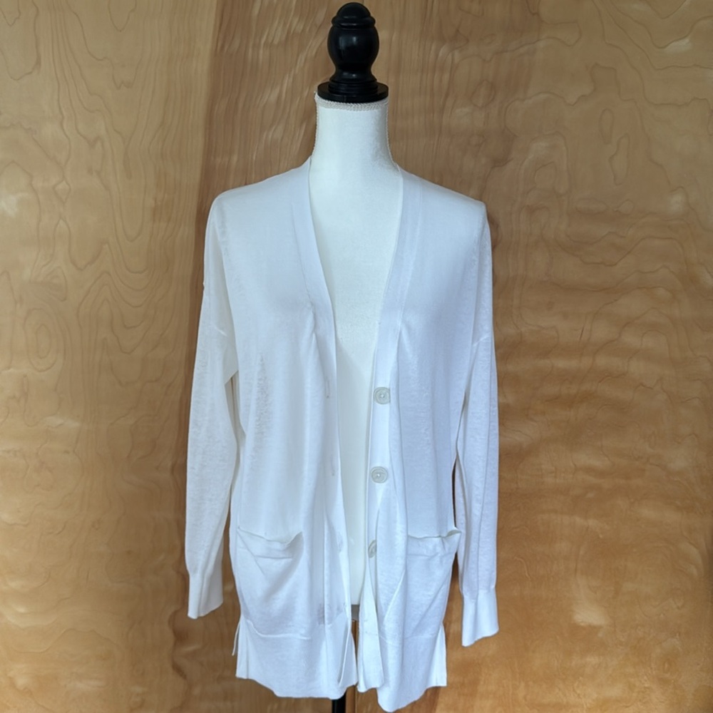 LOFT NWT Boyfriend Cardigan White Semi Sheer Open Knit Sweater Size Medium